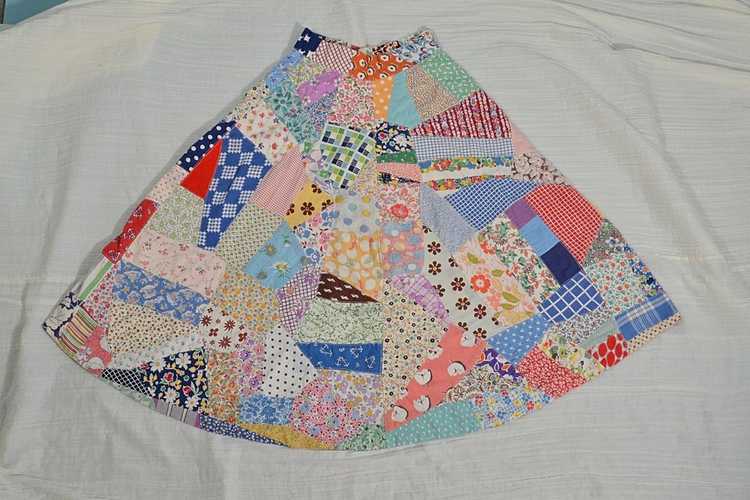 Vintage 60s Patchwork Skirt, 30s Feed Sack Quit S… - image 8