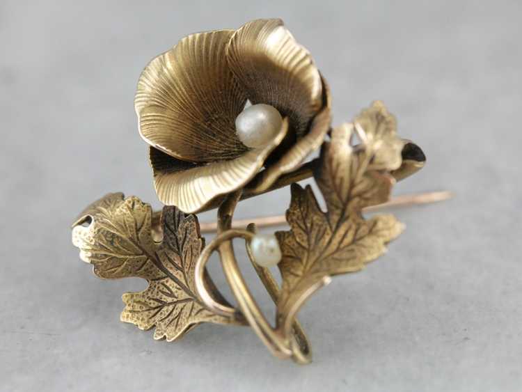 Antique Victorian Pearl Flower Pin - image 2