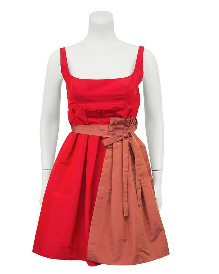 Prada Red Taffeta Cocktail Dress With Apron - image 2