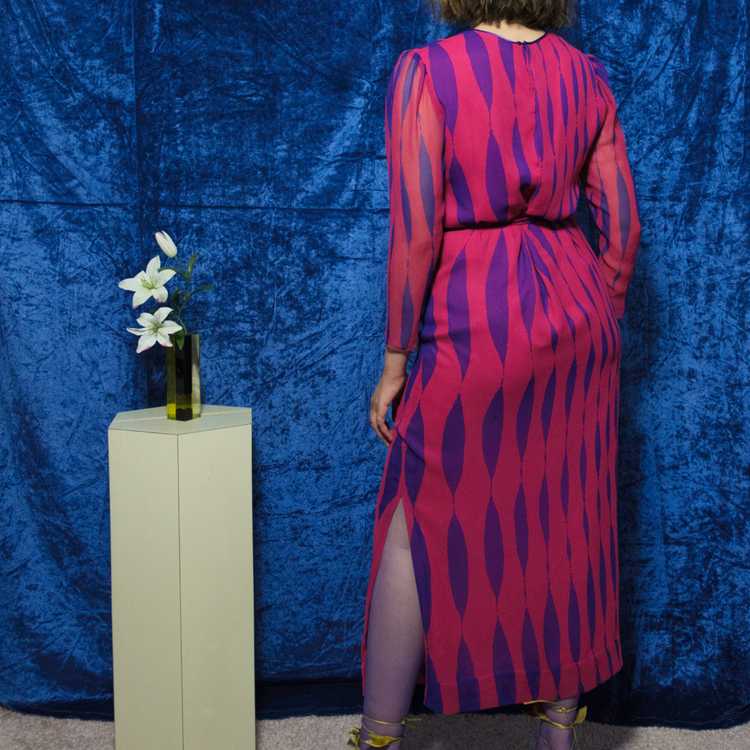 1980s Hanae Mori harlequin print column dress - image 4