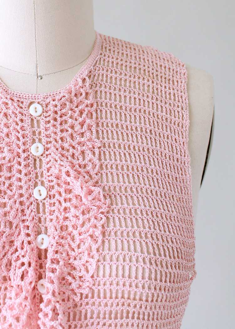 Vintage 1930s Pink Sweater Knit Ruffled Dickie - image 2