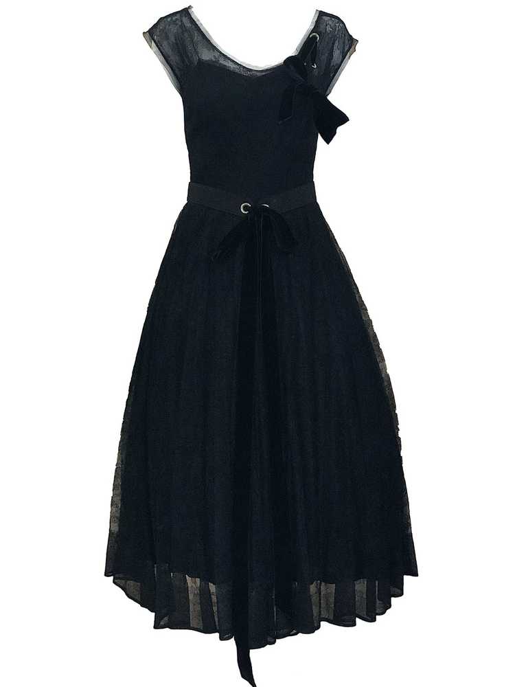 50s Black Chantilly Lace High Style Cocktail Dress - image 1