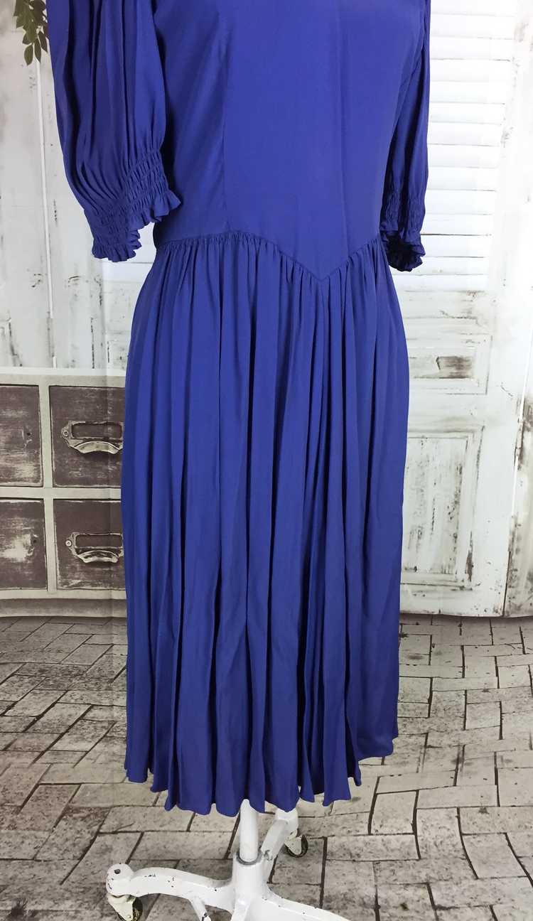 Original 1930s Rayon Crepe Vintage Blue Day Dress - image 7
