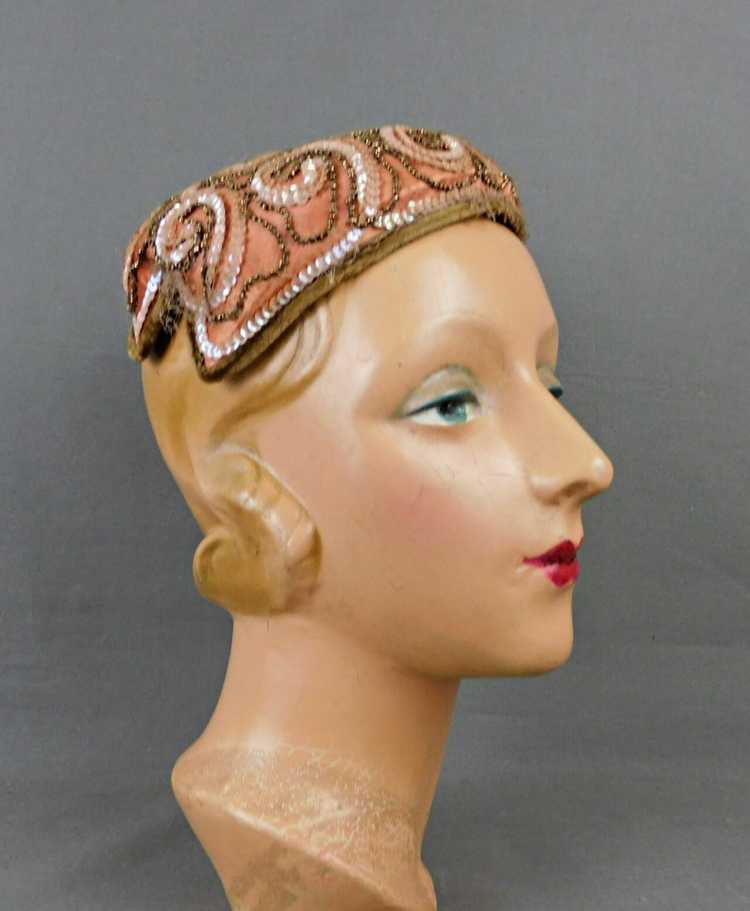 Vintage Beaded and Sequin Brown Satin Evening Hat… - image 2