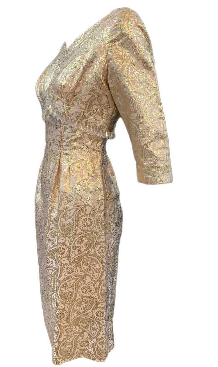 60s dress gold lame jacquard cocktail wiggle dress - image 3