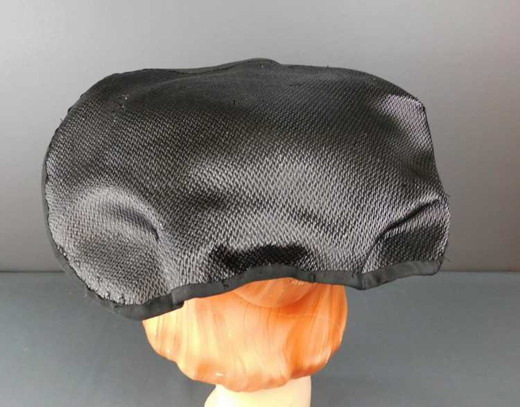 Vintage Black Straw Pancake Hat 1950s, 14 inches … - image 9