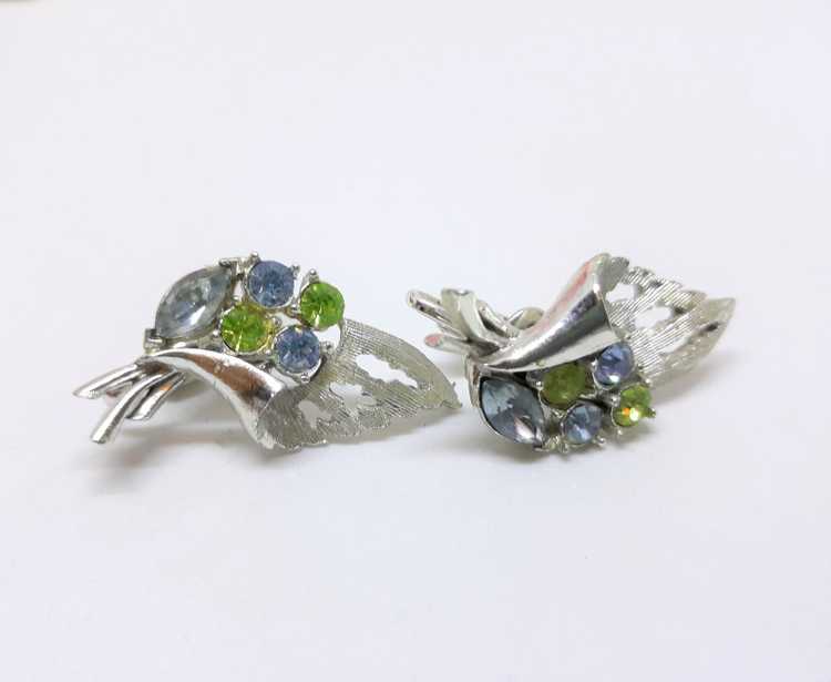 Coro Silver Blue and Green Clip-on Earrings - 196… - image 4