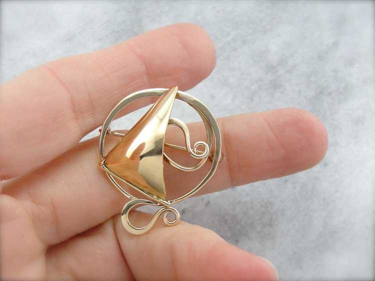 Modernist Style, Abstract Swirling Gold Brooch - image 5