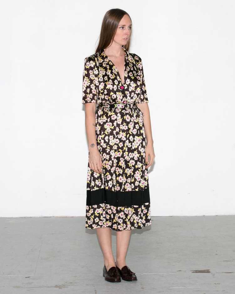 Vintage 1940's Rayon Jersey Floral Dress, 40's - image 1