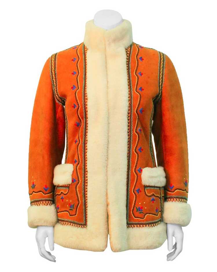 Tan Shearling Embroidered Coat - image 3