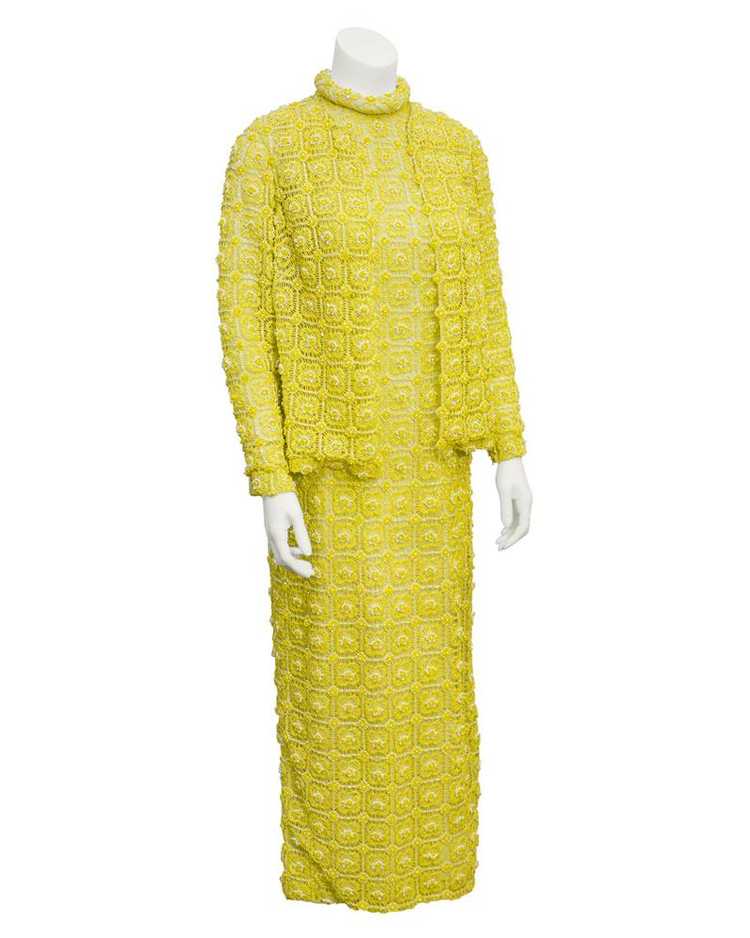 Marty Modell Yellow crochet & beaded evening gown… - image 1