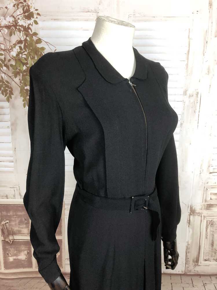 Original 1940s 40s Vintage Black Crepe Day Dress - image 10