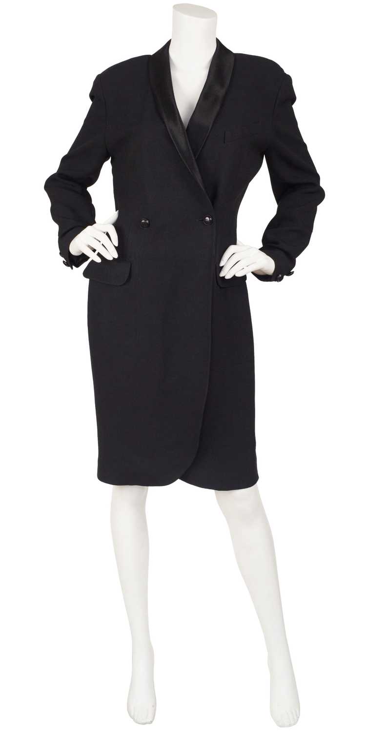 Georges Rech 1980s Tuxedo Style Black Crepe Dress… - image 1