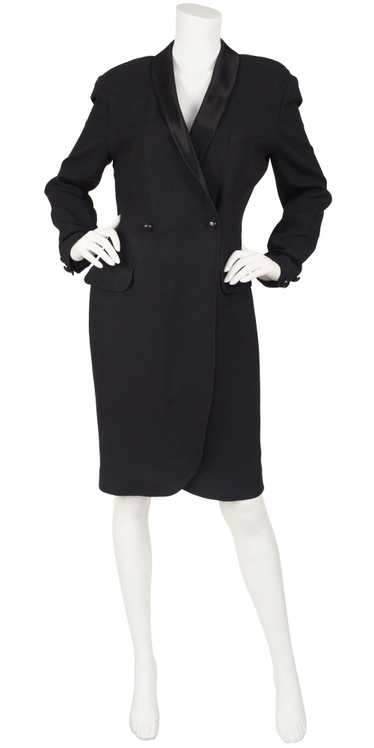 Georges Rech 1980s Tuxedo Style Black Crepe Dress… - image 1