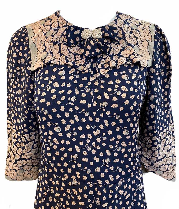 30s Blue Ditzy Floral Crepe Day Dress - image 3