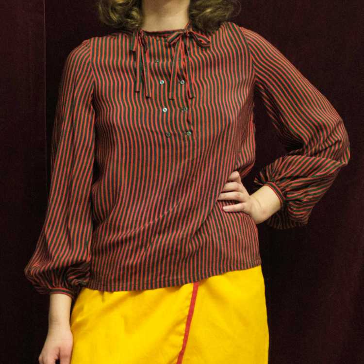 1960s Geoffrey Beene green and red striped blouse - image 2