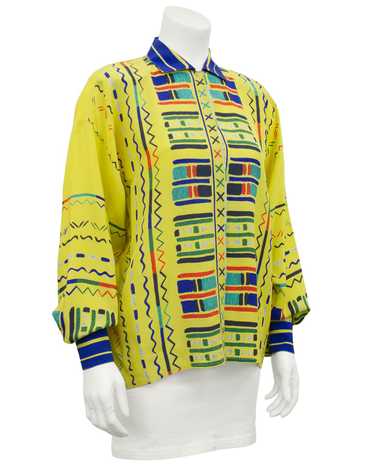 Versace Yellow Silk Blouse with Geometric Details