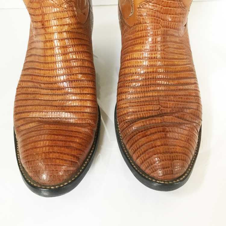 Vintage Dan Post Lizard Tan Cowboy Boots - image 7
