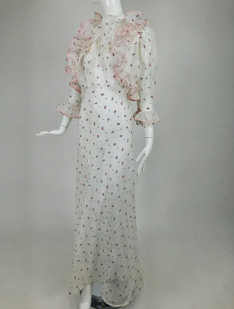 Vintage 1930s Embroidered White Organdy Ruffle Tr… - image 3