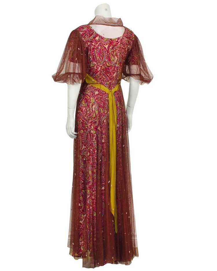 Pink Paisley Gown with Maroon Net Overcoat - image 2