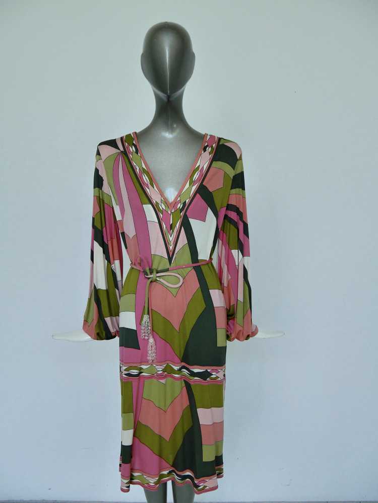 Vintage Emilio Pucci silk dress ,deep v cut puffy… - image 1