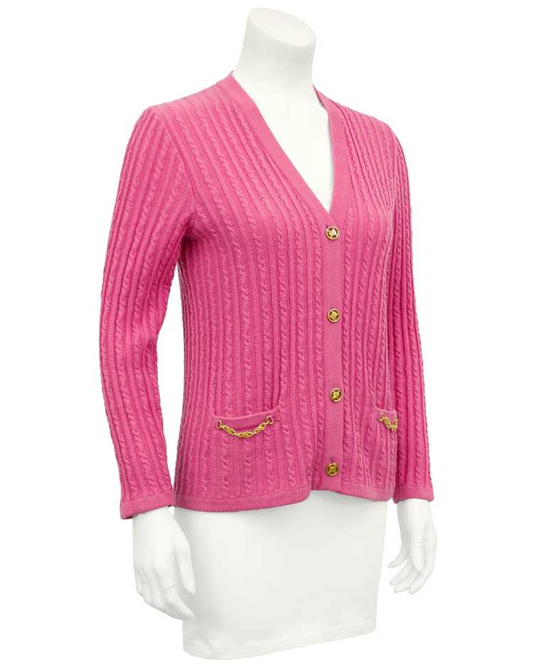 Celine Pink Wool Cable Knit Cardigan - image 1