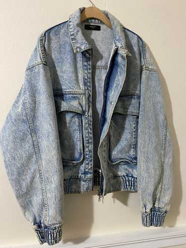 Amiri Amiri Acid Wash Denim Zip Front Bomber Jacke