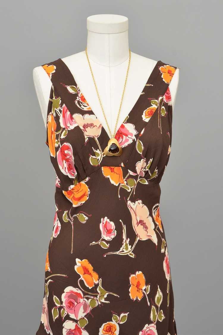 1970s or 90s doing 30s Brown Floral Print Bias St… - image 6