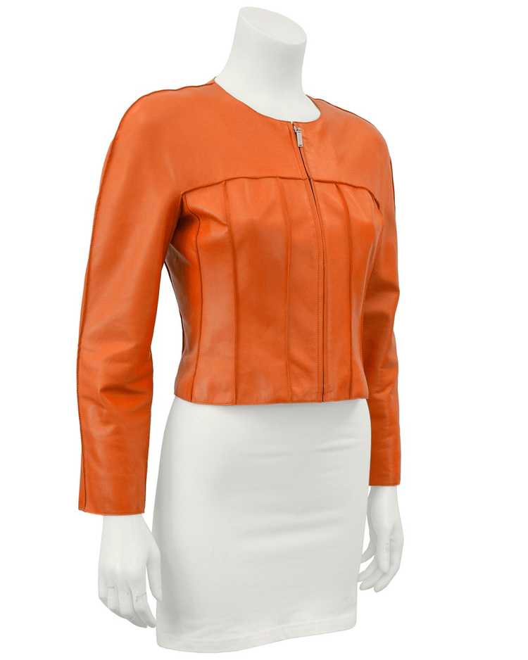 Chanel Orange Cropped Leather Jacket - image 1
