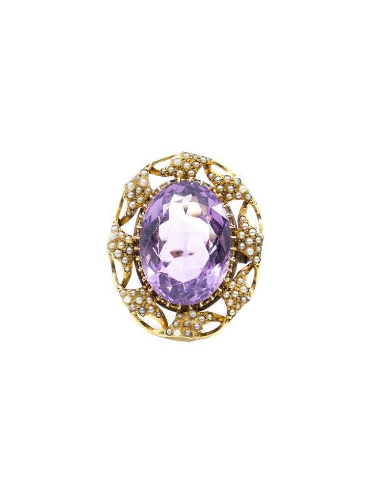 14K Vintage Amethyst and Pearl Accented Cocktail … - image 1