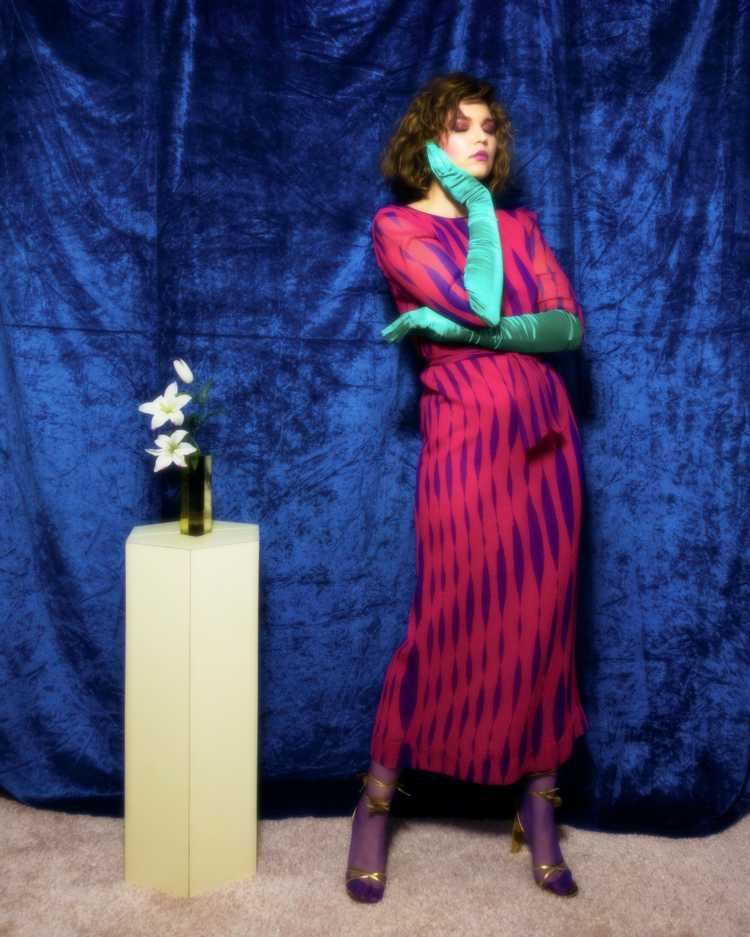 1980s Hanae Mori harlequin print column dress - image 1