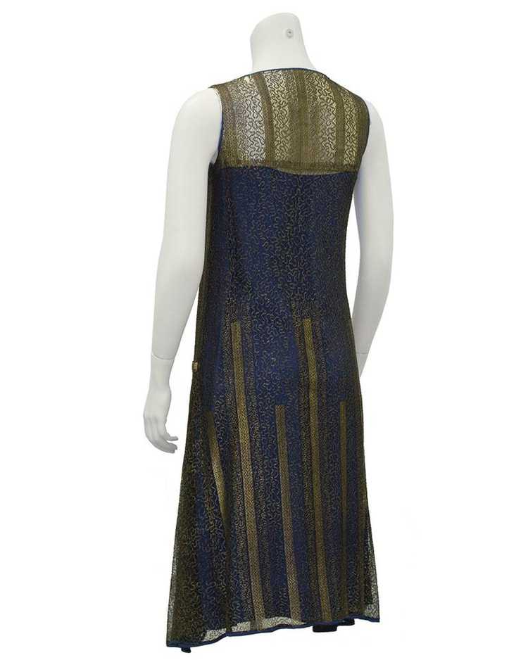 Gold and Navy Lace Art Deco Flapper Dress - image 3