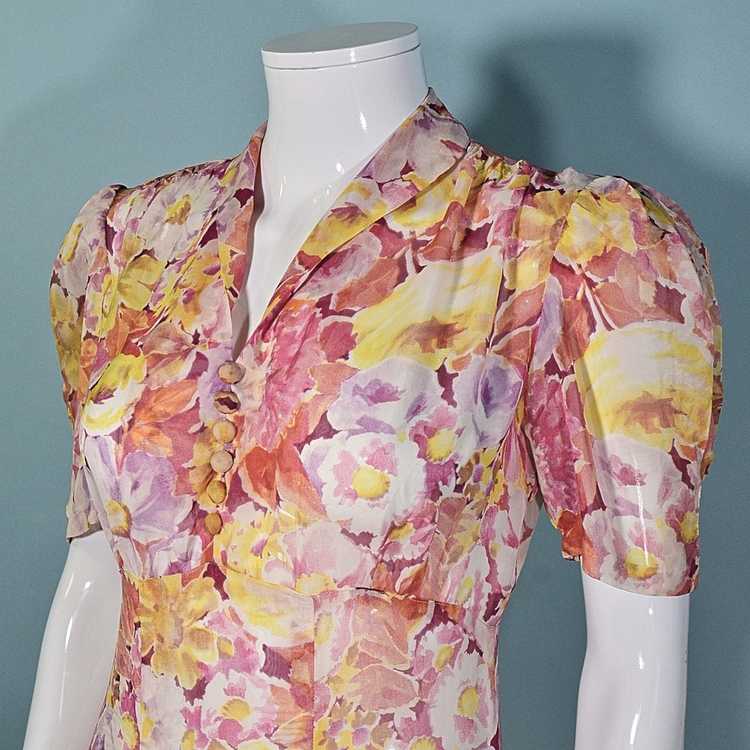 Vintage 1930s Sheer Floral Print Maxi Dress Puff … - image 4