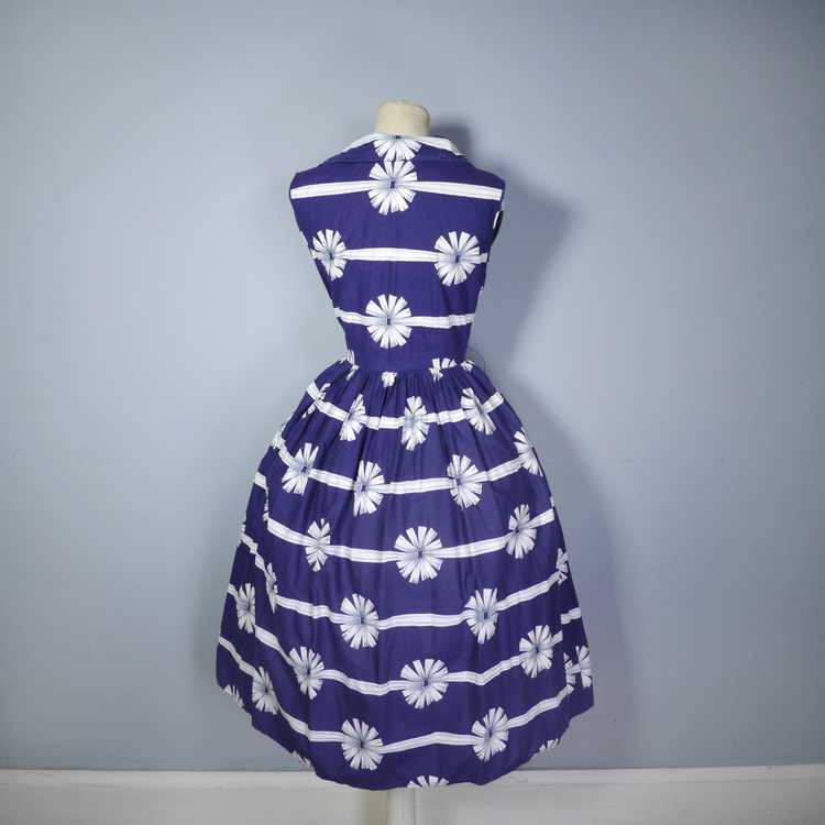 50s BLUE WHITE RIBBON AND BOW PRINT COTTON DAY DR… - image 11