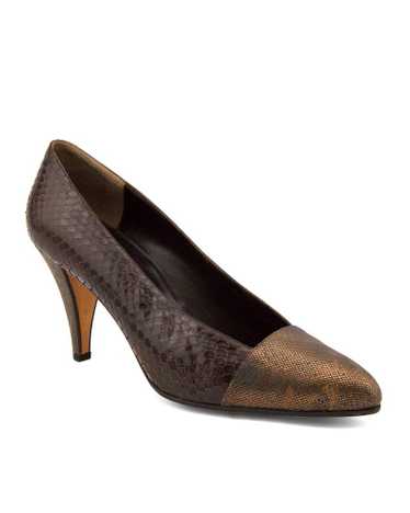 Andrea Pfister Bronze and Brown Snakeskin Pumps