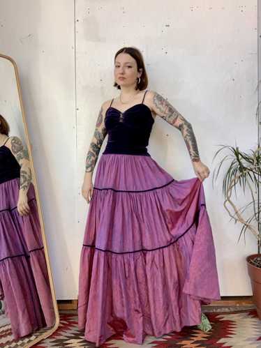 1940s Purple Velvet &Taffeta Moire Gown