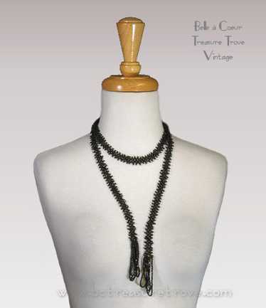 Black Glass Flapper Bead Necklace 1920s Original A