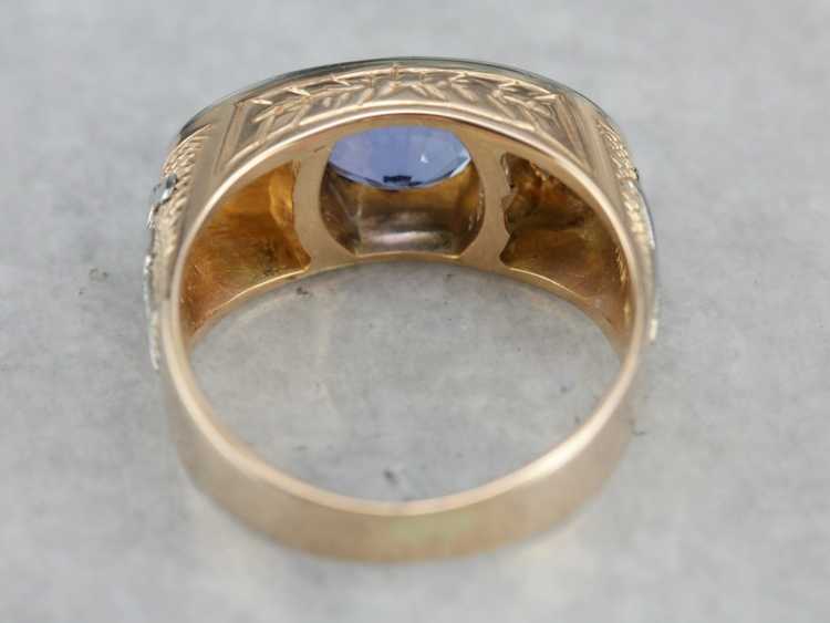 Modernist Masonic Men's Ring with Sapphire Center… - image 3
