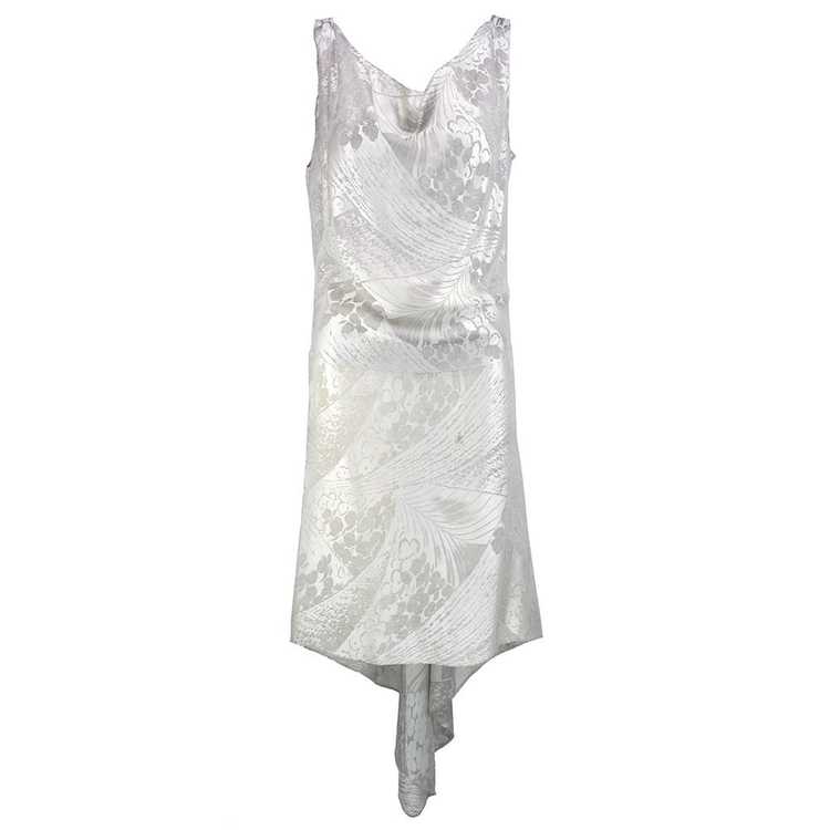 Vintage 20s Silver Floral Deco Lame Evening Dress - image 1