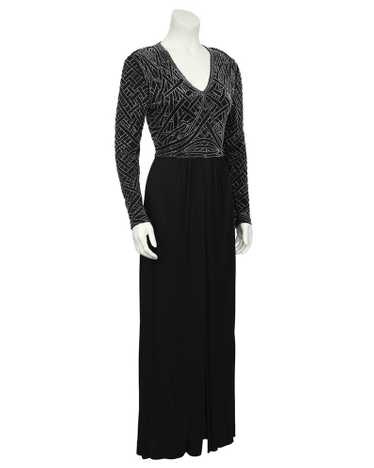Victoria Royal Black Jersey and Silver Beaded Gown