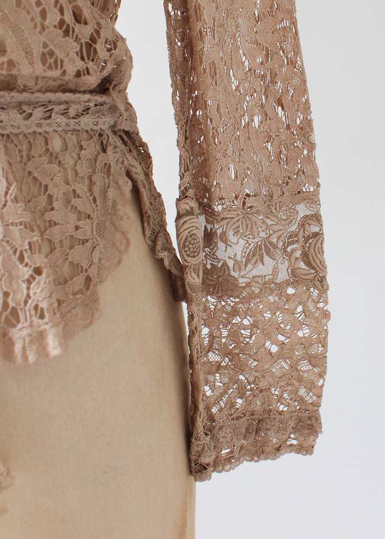 Vintage 1930s Nude Lace Blouse with Glass Buttons - image 4