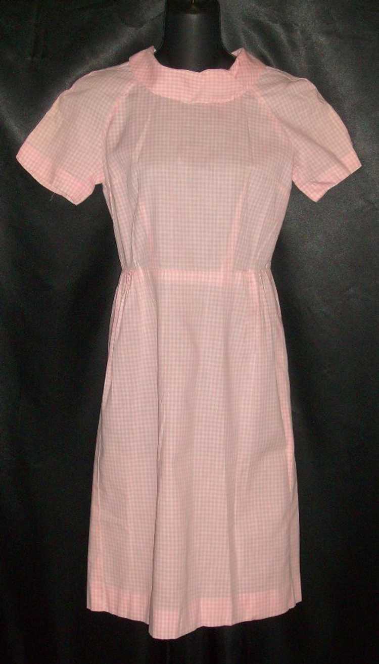 Vintage Adorable 1950's Pink Gingham Cotton Day D… - image 1