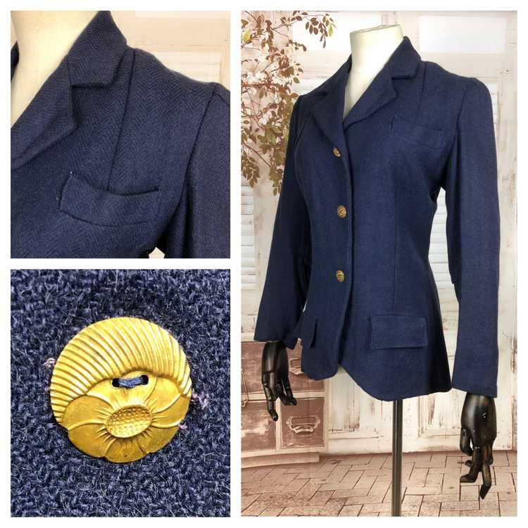 Original 1930s 30s Vintage Navy Blue Wool Jacket … - image 1