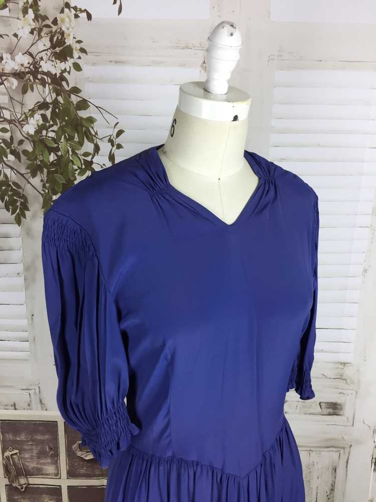 Original 1930s Rayon Crepe Vintage Blue Day Dress - image 8