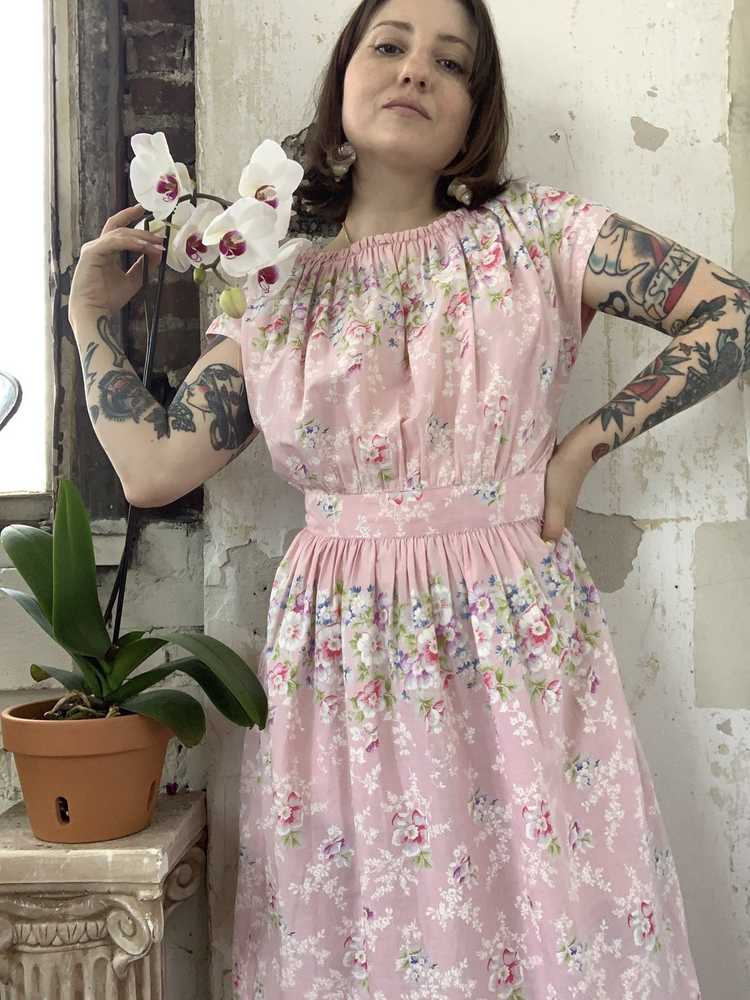 1940s Floral Cotton Dress - image 3