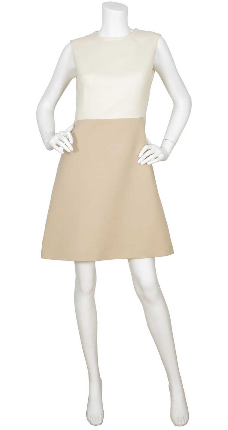 Philippe Venet 1960s Mod Beige & Cream Mini Dress… - image 2