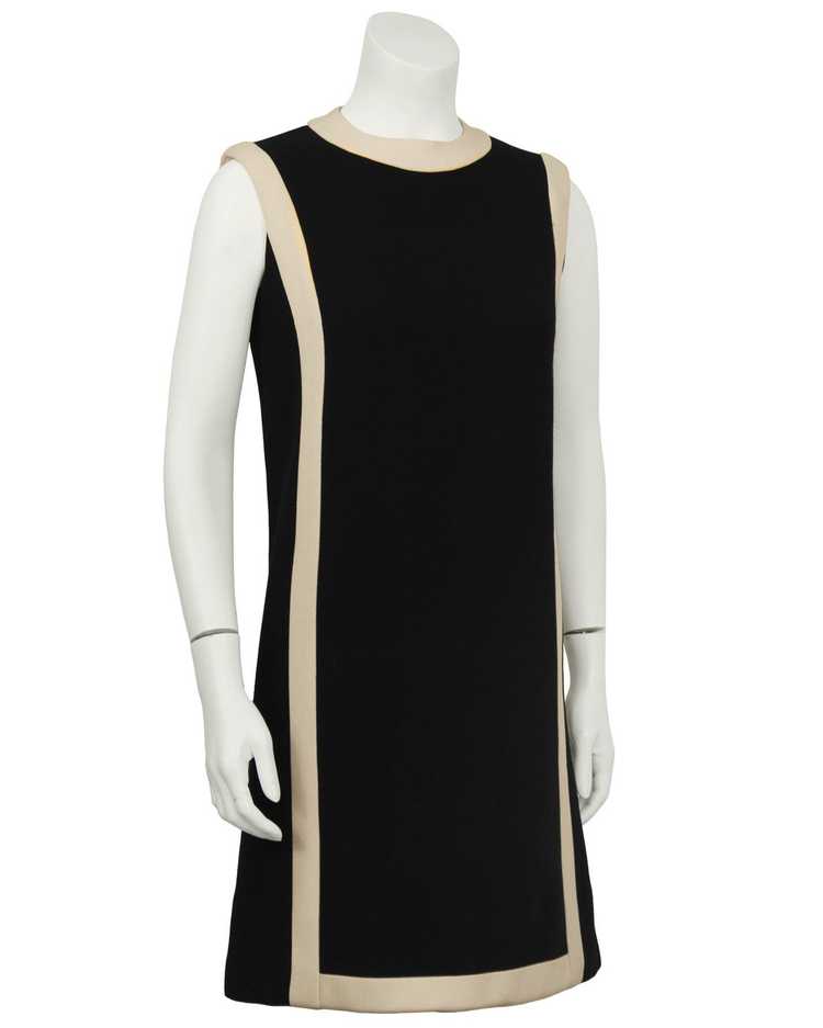 Black Wool Shift Dress with Cream Detail - image 1