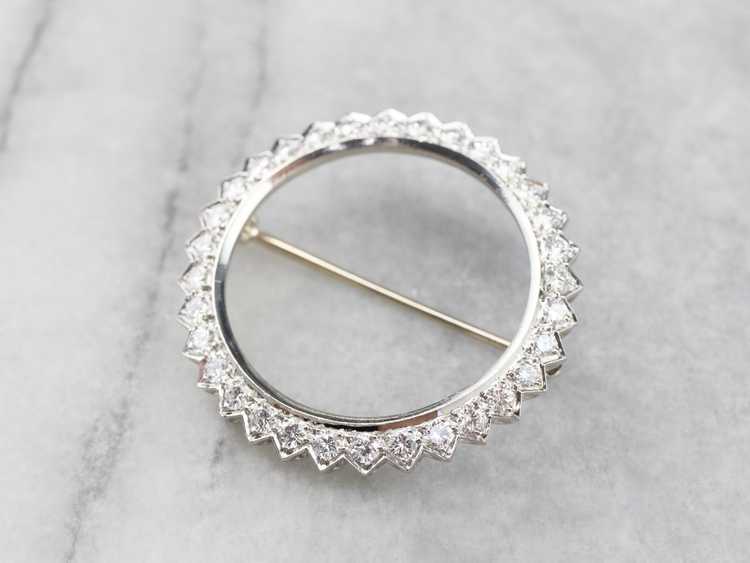 White Gold Vintage Diamond Circle Pin - image 3