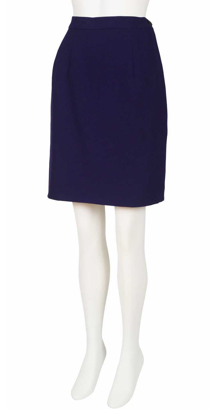 Céline 1980s Navy Blue Wool Double-Breasted Skirt… - image 2