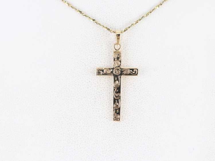 Etched Yellow Gold 1940's Cross - image 5